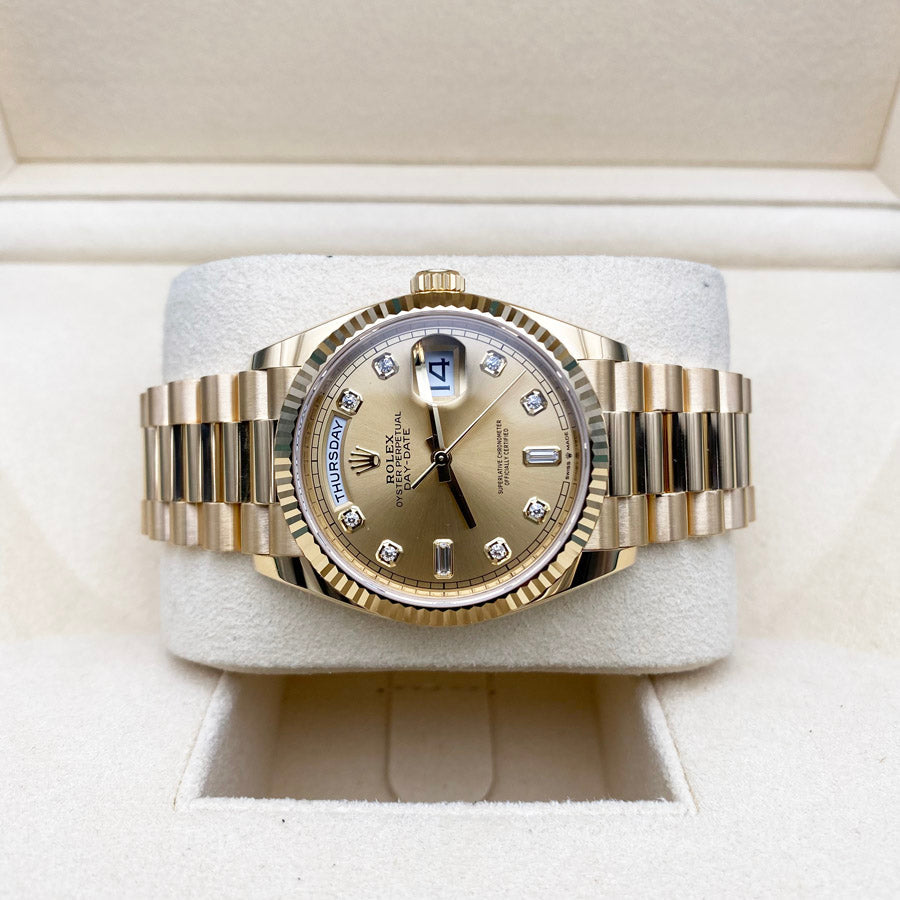 Rolex Day-Date 36mm Presidential 128238 Fluted Bezel Champagne Diamond Dial