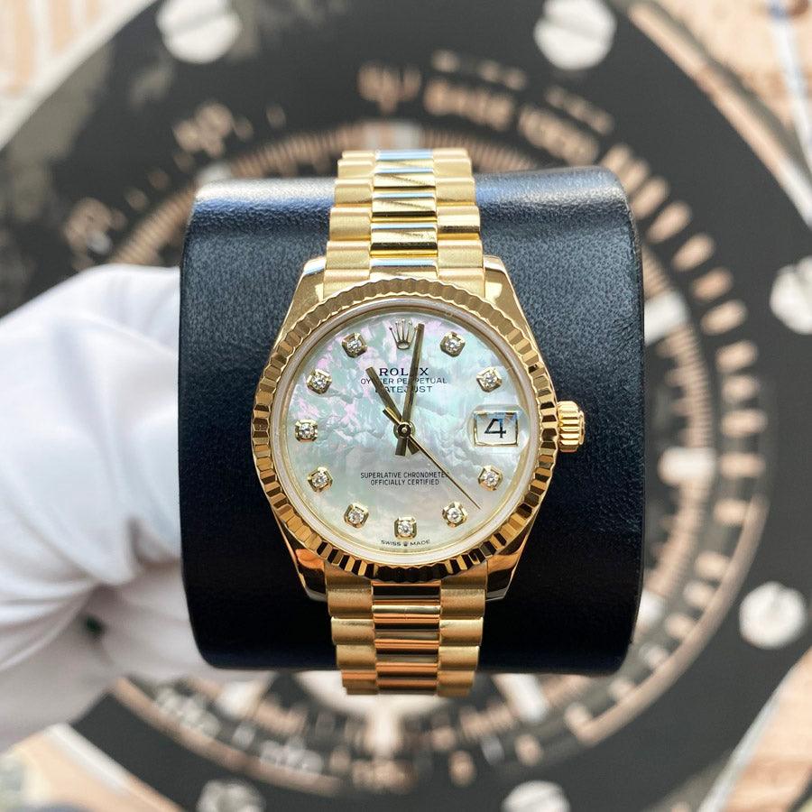 Rolex Lady-Datejust Mother Of Pearl Diamond Dial Fluted Bezel 28mm 279178 Pre-Owned - Gotham Trading 