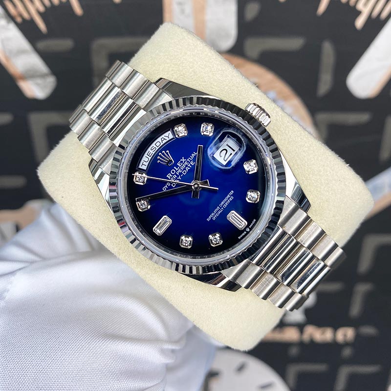 Rolex Day-Date 36mm White Gold Blue Ombre Diamond Dial 128239 Pre-Owned