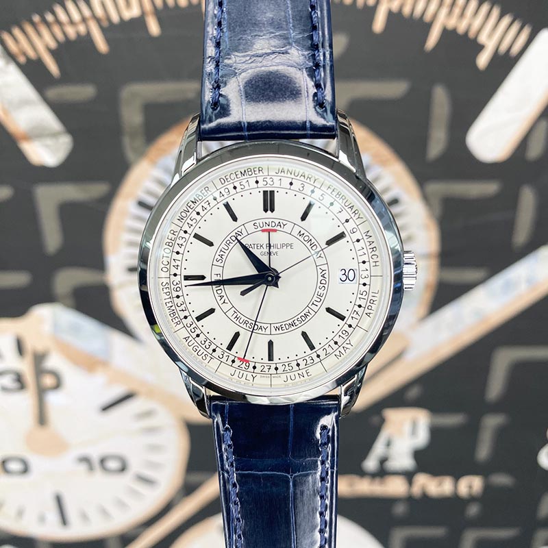 Patek Philippe Calatrava Complications Weekly Calendar 40mm 5212A-001 Silver Dial on an Original Blue Leather Strap