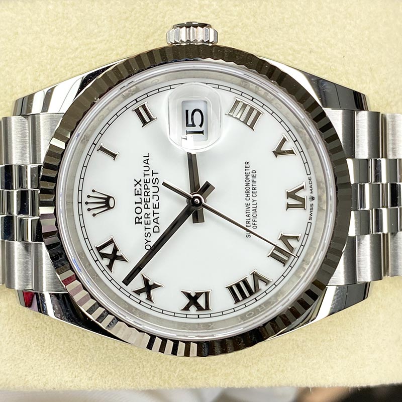 Rolex 2025 Datejust 36mm White Roman Numeral Dial Fluted Bezel 126234