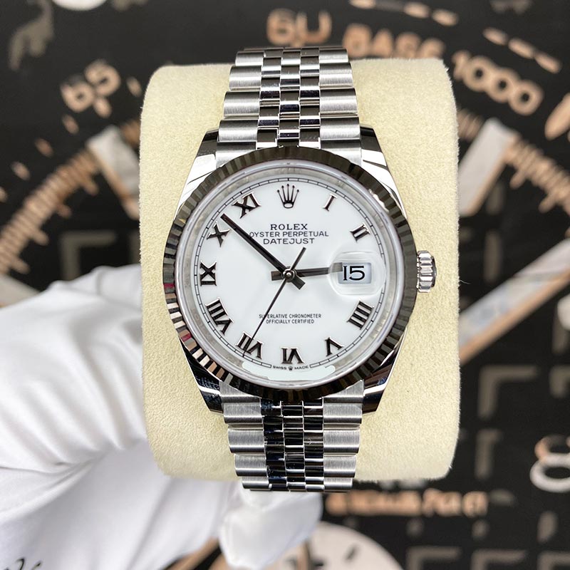 Rolex 2025 Datejust 36mm White Roman Numeral Dial Fluted Bezel 126234