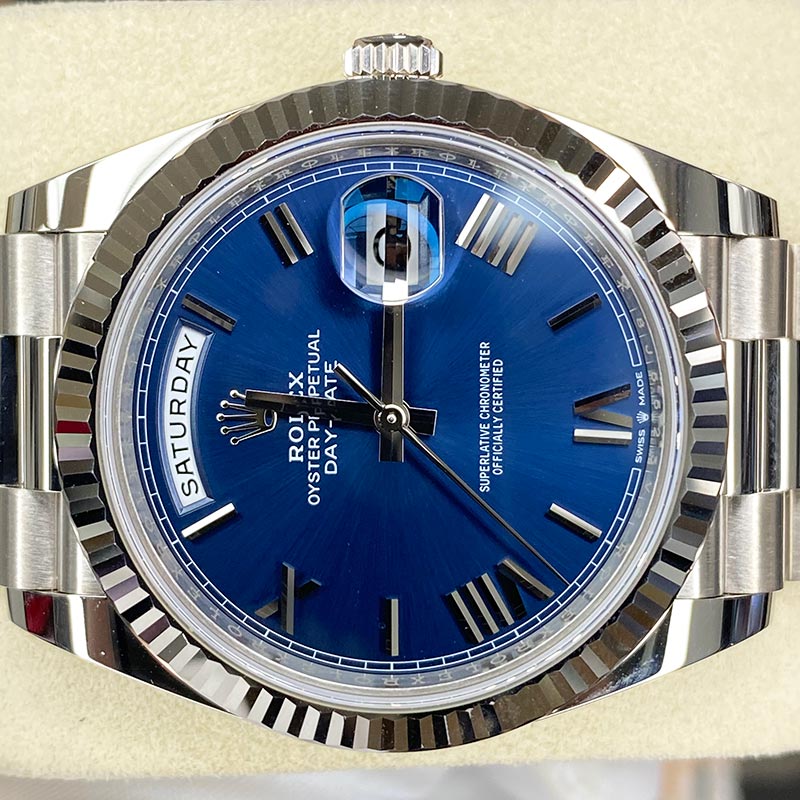 Rolex Day-Date 40 Presidential 228239 Fluted Bezel Blue Dial