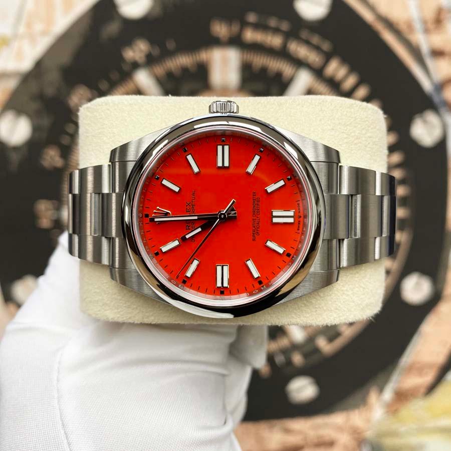Rolex Oyster Perpetual "Coral" 41mm 124300 Red Dial Pre-Owned - Gotham Trading 