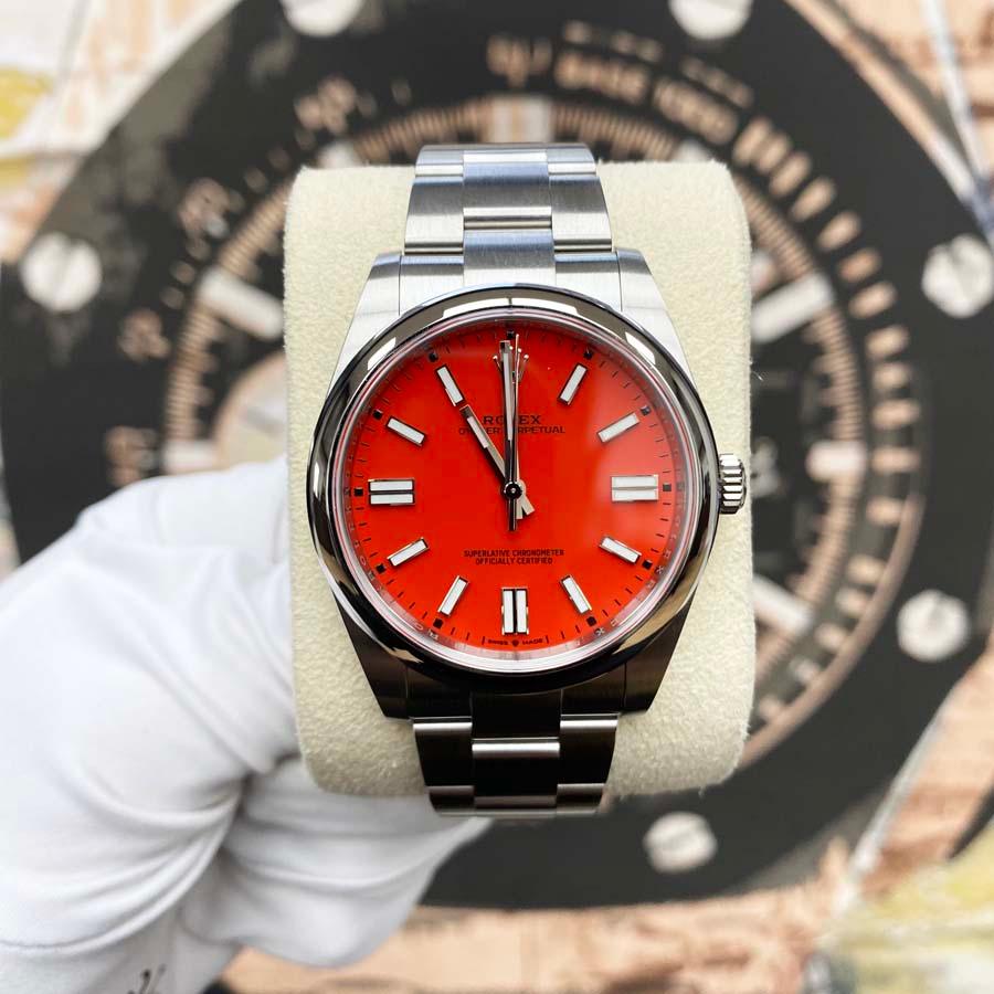 Rolex Oyster Perpetual "Coral" 41mm 124300 Red Dial Pre-Owned - Gotham Trading 
