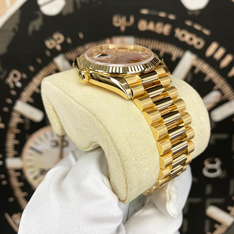 Rolex Day-Date 36mm Presidential 128238 Fluted Bezel Carnelian Diamond Dial