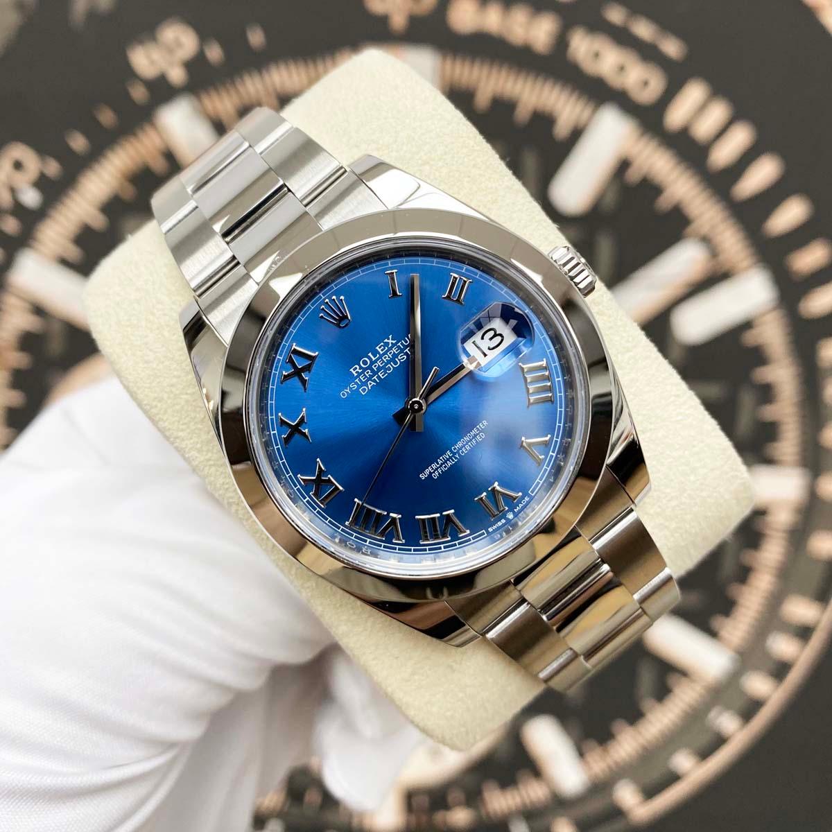 Rolex Datejust 41mm Azzurro Blue Dial Smooth Bezel 126300 - Gotham Trading 