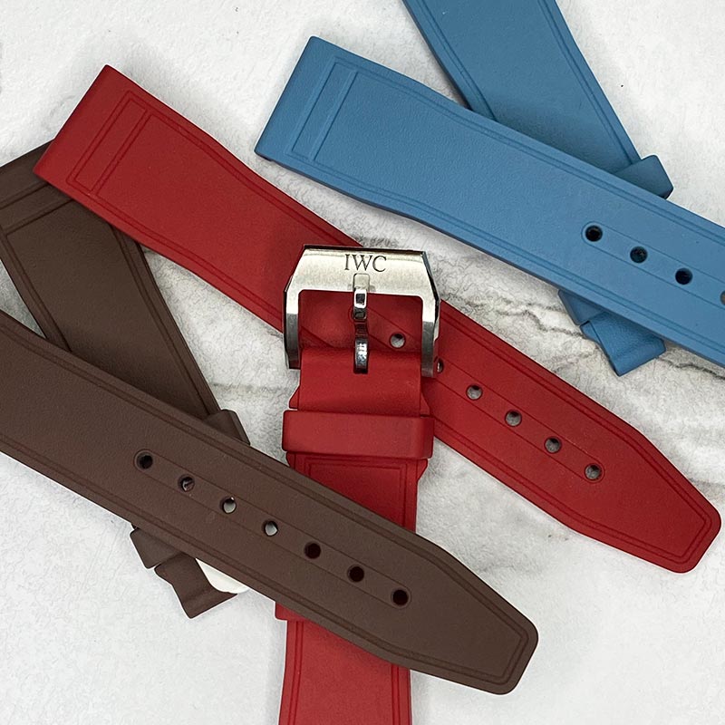IWC Red / Light Blue / Brown Rubber Straps With Prong Buckle 20x18