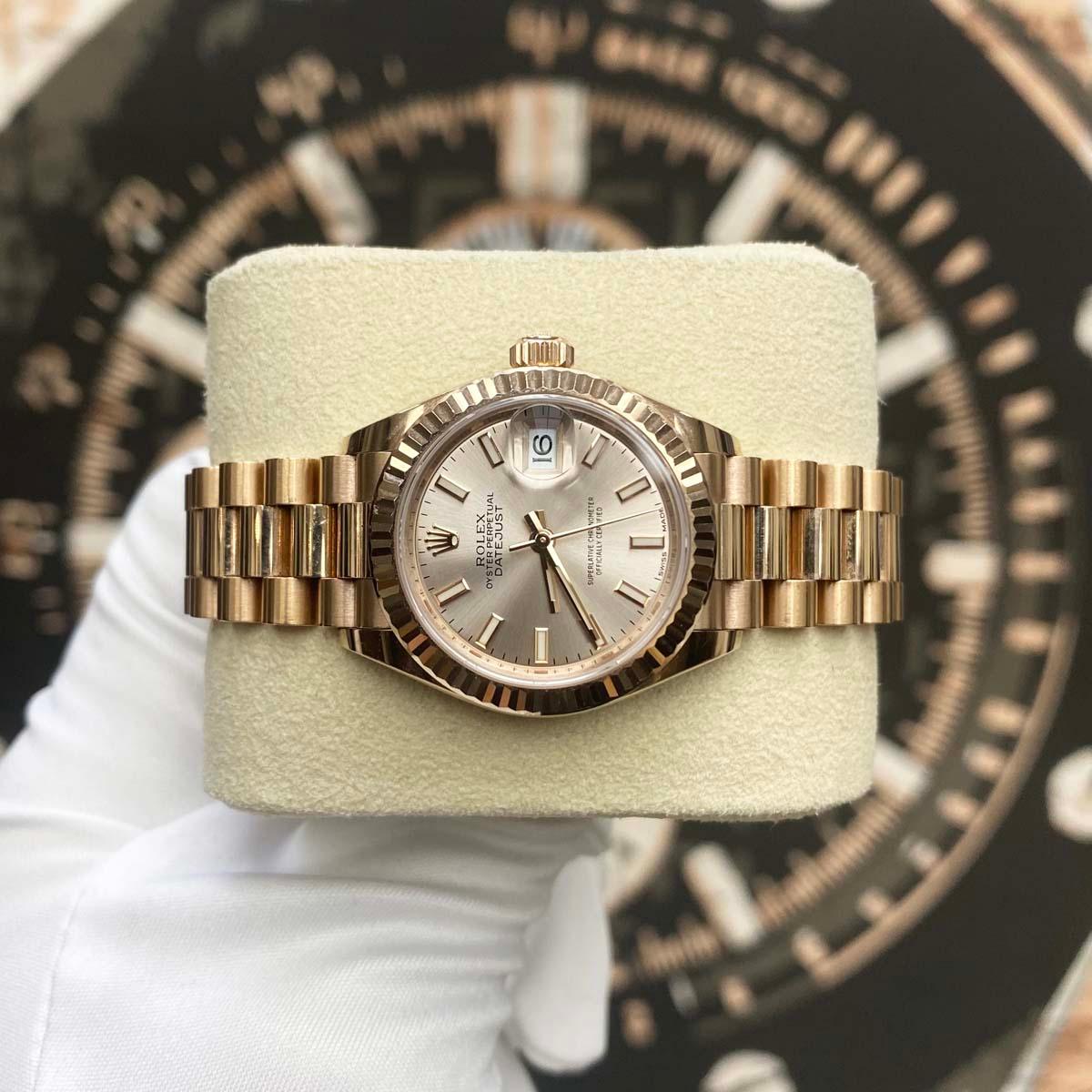 Rolex Lady-Datejust Pink Sundust Dial Fluted Bezel 28mm 279175 Pre-Owned - Gotham Trading 