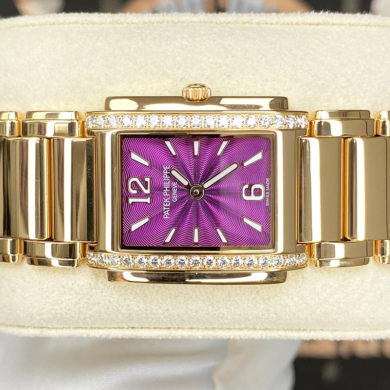 Patek Philippe Twenty~4 Ladies Quartz Rose Gold 4910/1201R-010 Purple Dial Diamond Bezel