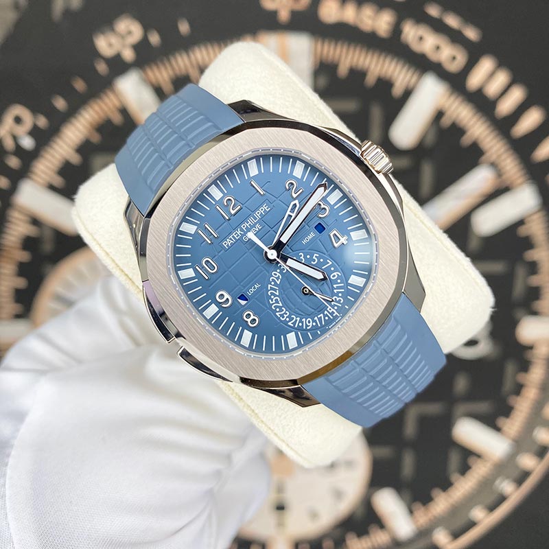 Patek Philippe Aquanaut White Gold Travel Time Baby Blue Dial 5164G-001