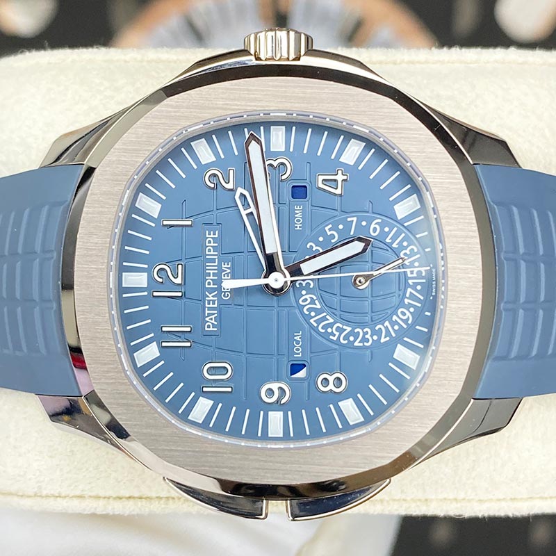 Patek Philippe Aquanaut White Gold Travel Time Baby Blue Dial 5164G-001