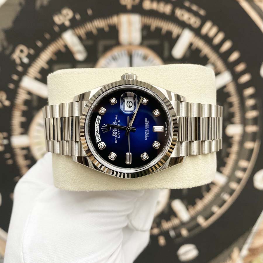 Rolex Day-Date 36 White Gold Blue Ombre Diamond Dial 128239