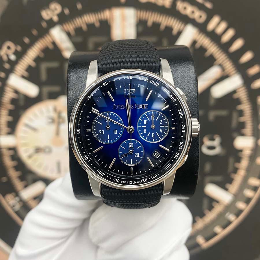 Audemars Piguet Code 11.59 Chronograph 41mm 26393BC Smoked Blue Dial Pre-Owned - Gotham Trading 