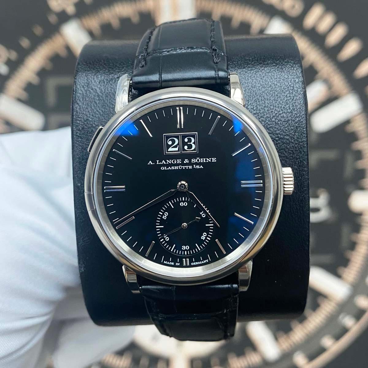A. Lange & Sohne Saxonia 18kt White Gold Big Date Automatic Black Dial 381.029 - Gotham Trading 