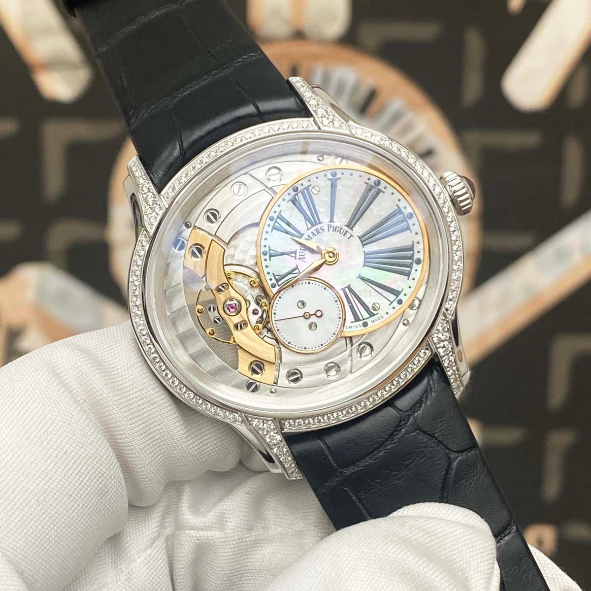 Audemars Piguet Millenary Hand-Wound 39mm 77247BC.ZZ.A813CR.01 Openworked/Mother of Pearl Dial - Gotham Trading 