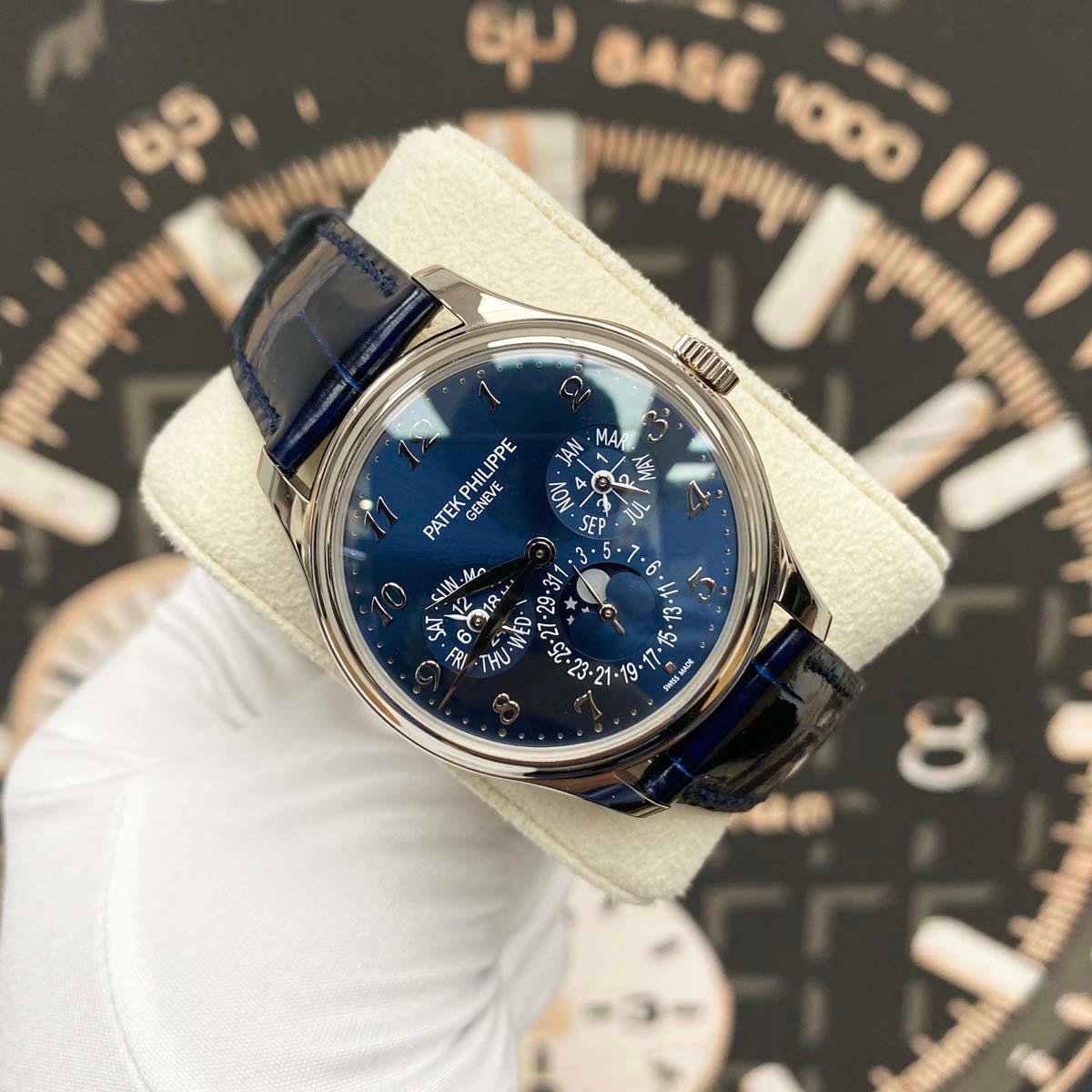 Patek Philippe Extra-Thin Grand Complications Perpetual Calendar Moon Phase 39mm 5327G Blue Dial Pre-Owned - Gotham Trading 