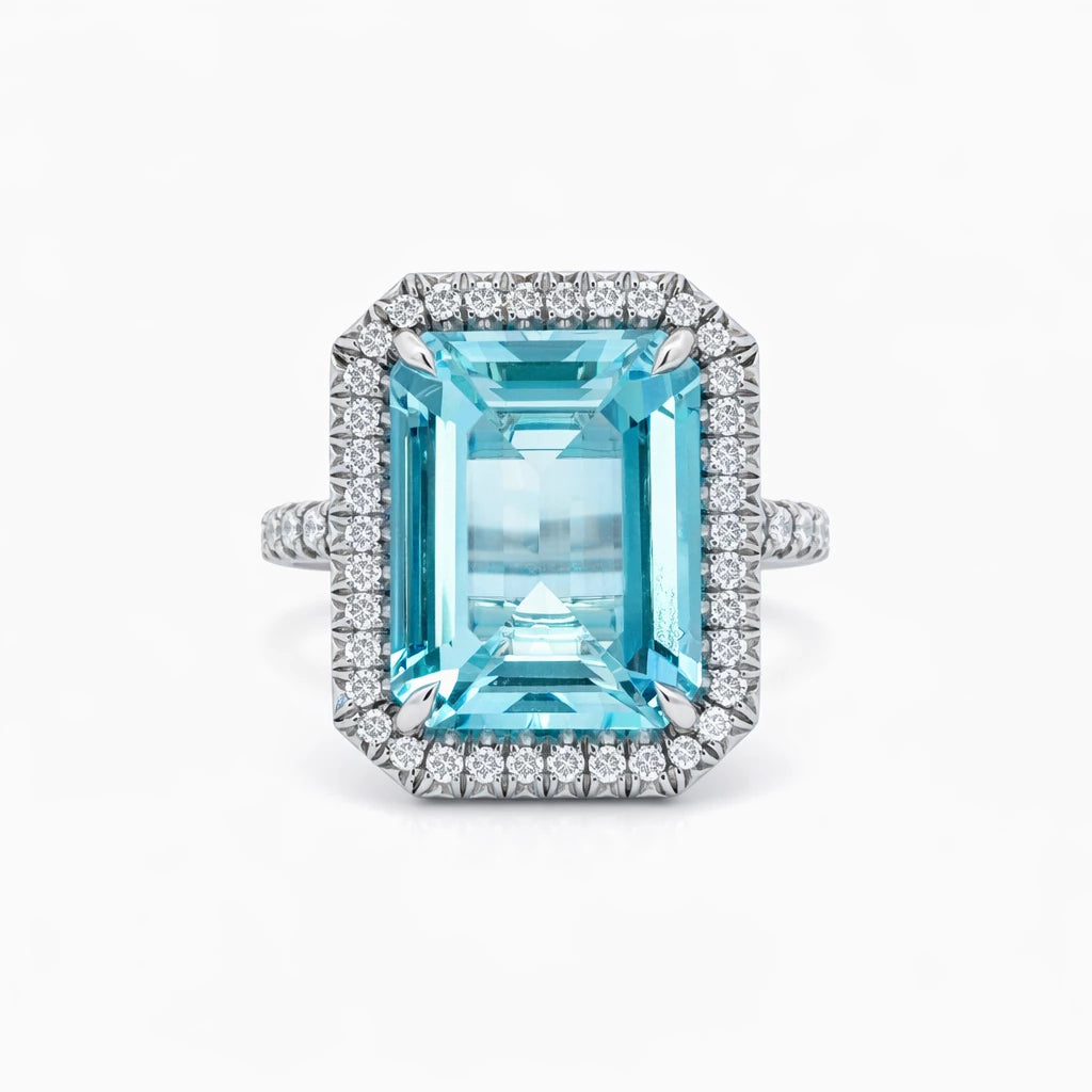 Pt 7.3ct EmC Aqua 70Dia 0.88cttw 11.9gr