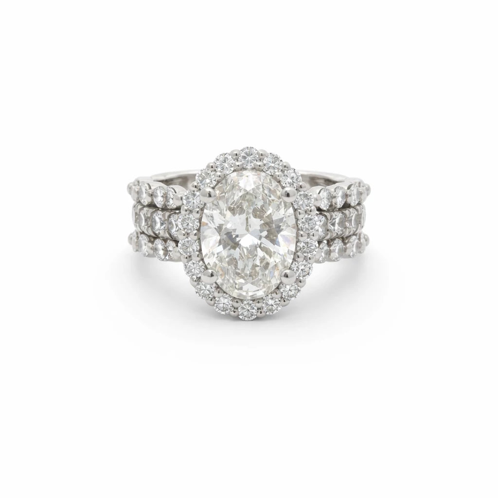 Platinum 2.53Ct F VS1 LGD Oval - 1.42Ct LGD Halo & Triple Band Ring