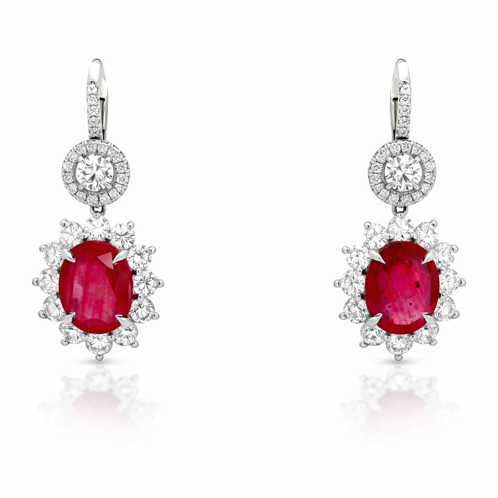 Plat 3.24 Ct Ruby 3.62 Ct Ruby 3.2 Ct Ntrl Dia Earrings
