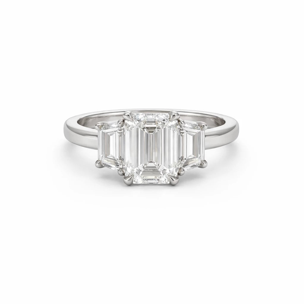 Platinum 2.19Ct LGD Emerald Cut .74ct LG601320701 LGD Trap 2 Side Stones