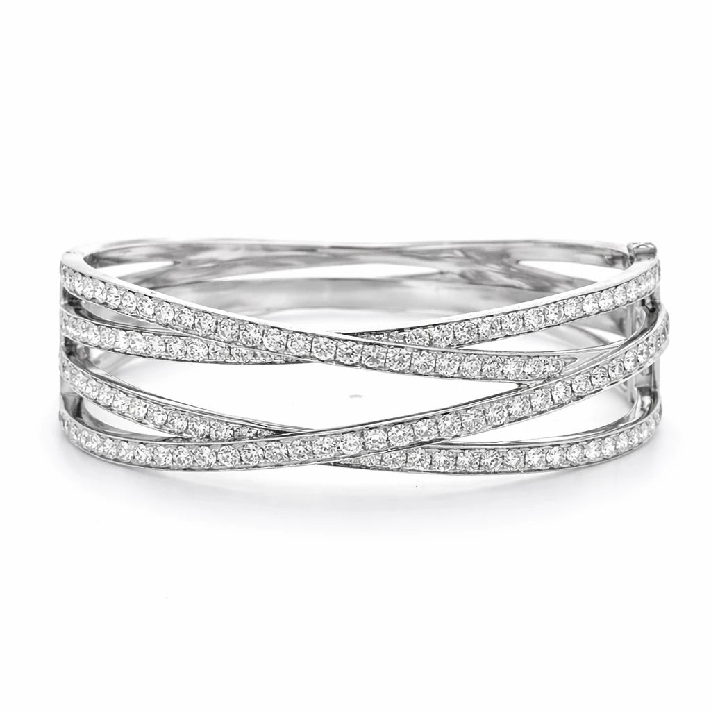 Elegant Round Brilliant Diamond White Gold Bangle