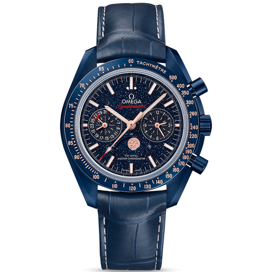 Omega Speedmaster Moonphase Co-Axial Master Chronometer Moonmaster Chronograph 44.25mm 304.93.44.52.03.002 Skeletonized Case Back "Blue Side Of The Moon"