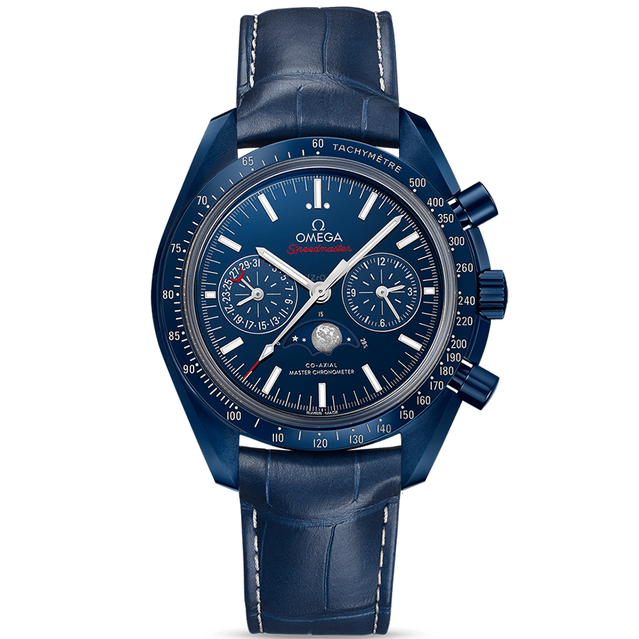 Omega Speedmaster Moonphase Co-Axial Master Chronometer Moonphase Chronograph 44.25mm 304.93.44.52.03.001 Skeletonized Case Back "Blue Side Of The Moon"