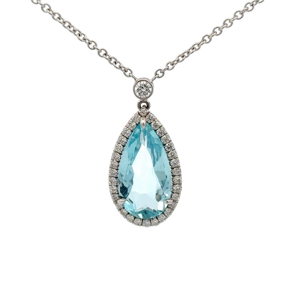 Pear-Cut Aquamarine Brilliant Pendant in Polished White Gold