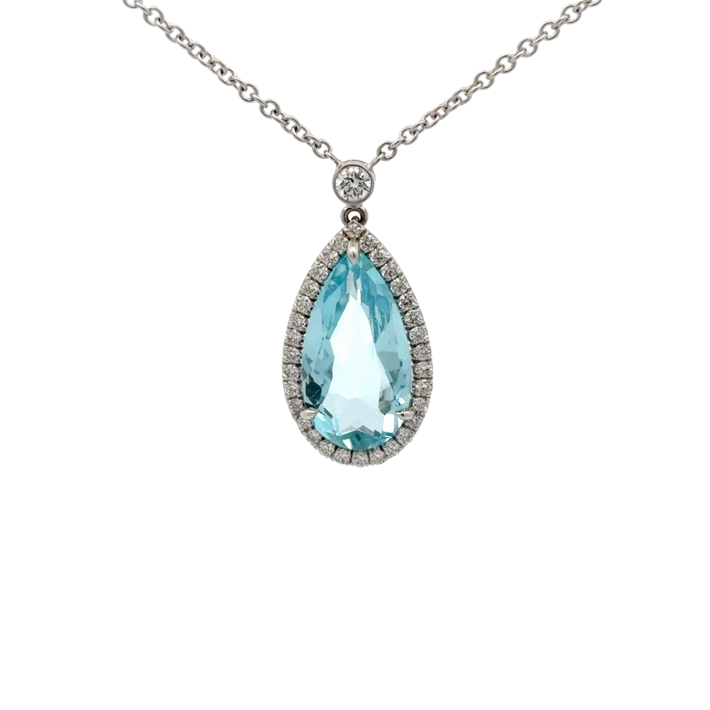 Pear-Cut Aquamarine Brilliant Pendant in Polished White Gold