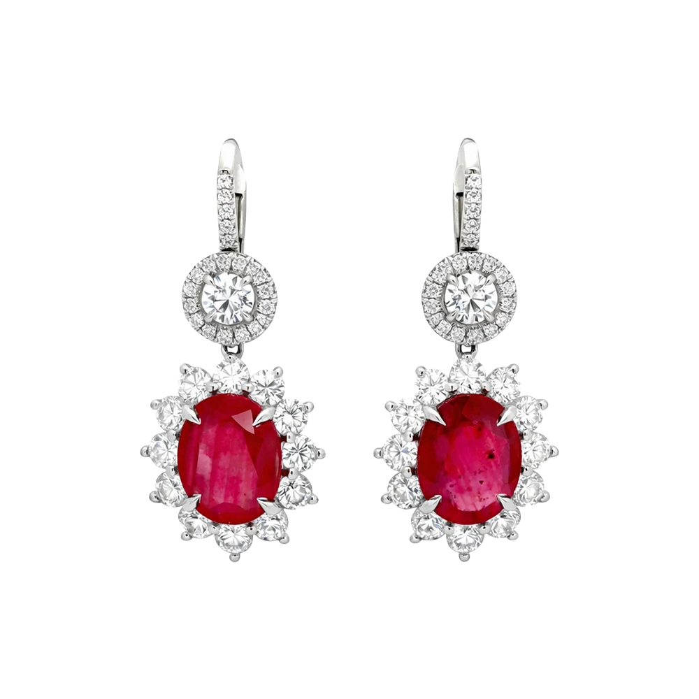 Plat 3.24 Ct Ruby 3.62 Ct Ruby 3.2 Ct Ntrl Dia Earrings