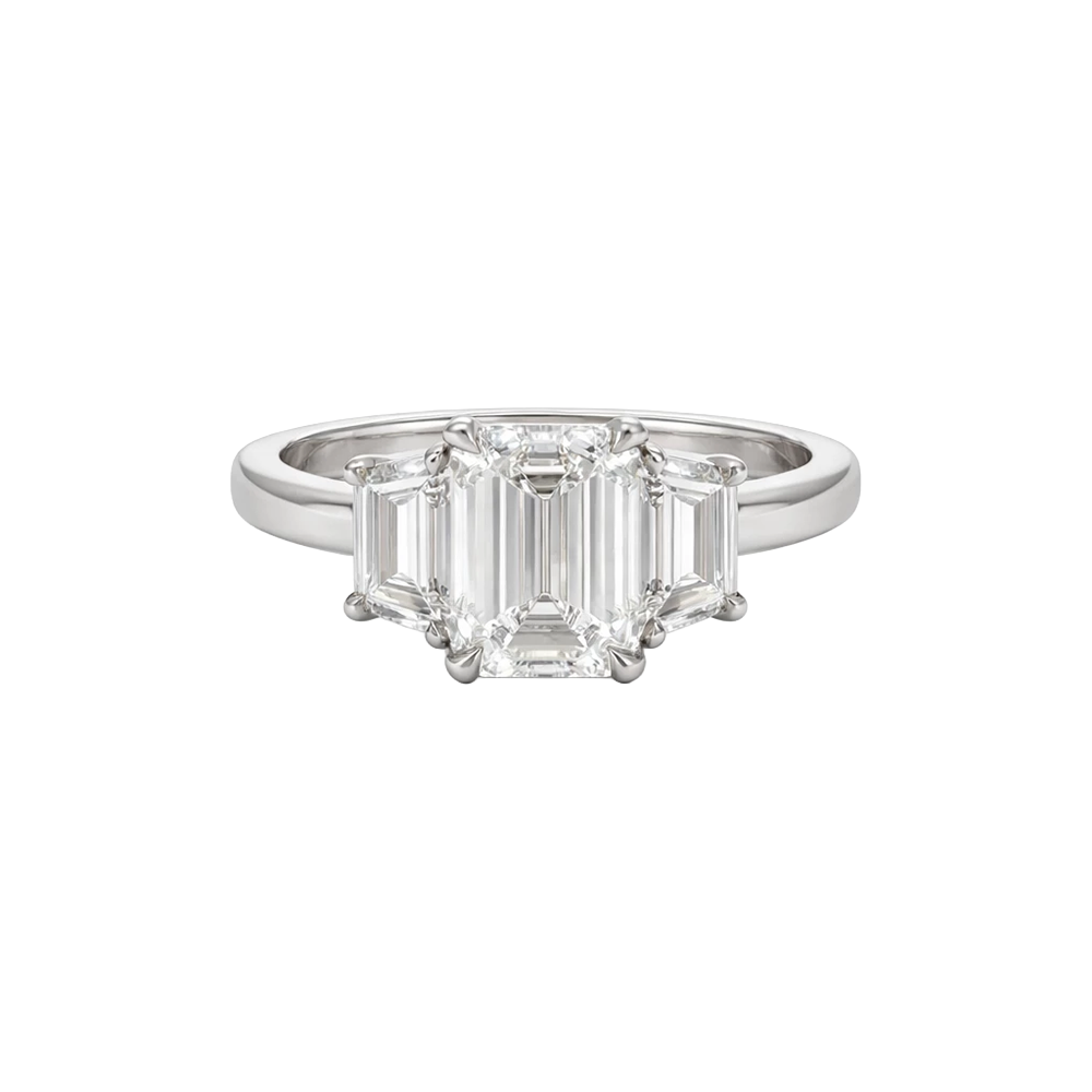 Platinum 2.19Ct LGD Emerald Cut .74ct LG601320701 LGD Trap 2 Side Stones Ring