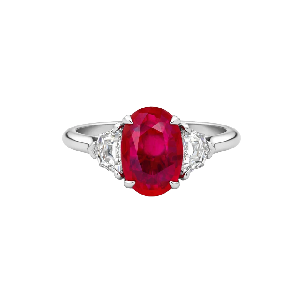 Platinum 2.67 Ct Oval Ruby 0.53 Ct Natural Diamond Cadiliac Cut Ring