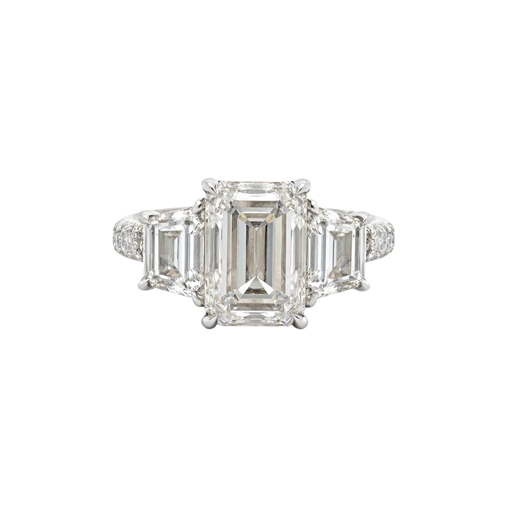 Platinum 3.8Ct LGD 0.75Ct (ea) F VS1 Trap Dia sides 0.60Ct Nrl Dia Band 3D Setting Ring 7.5gr
