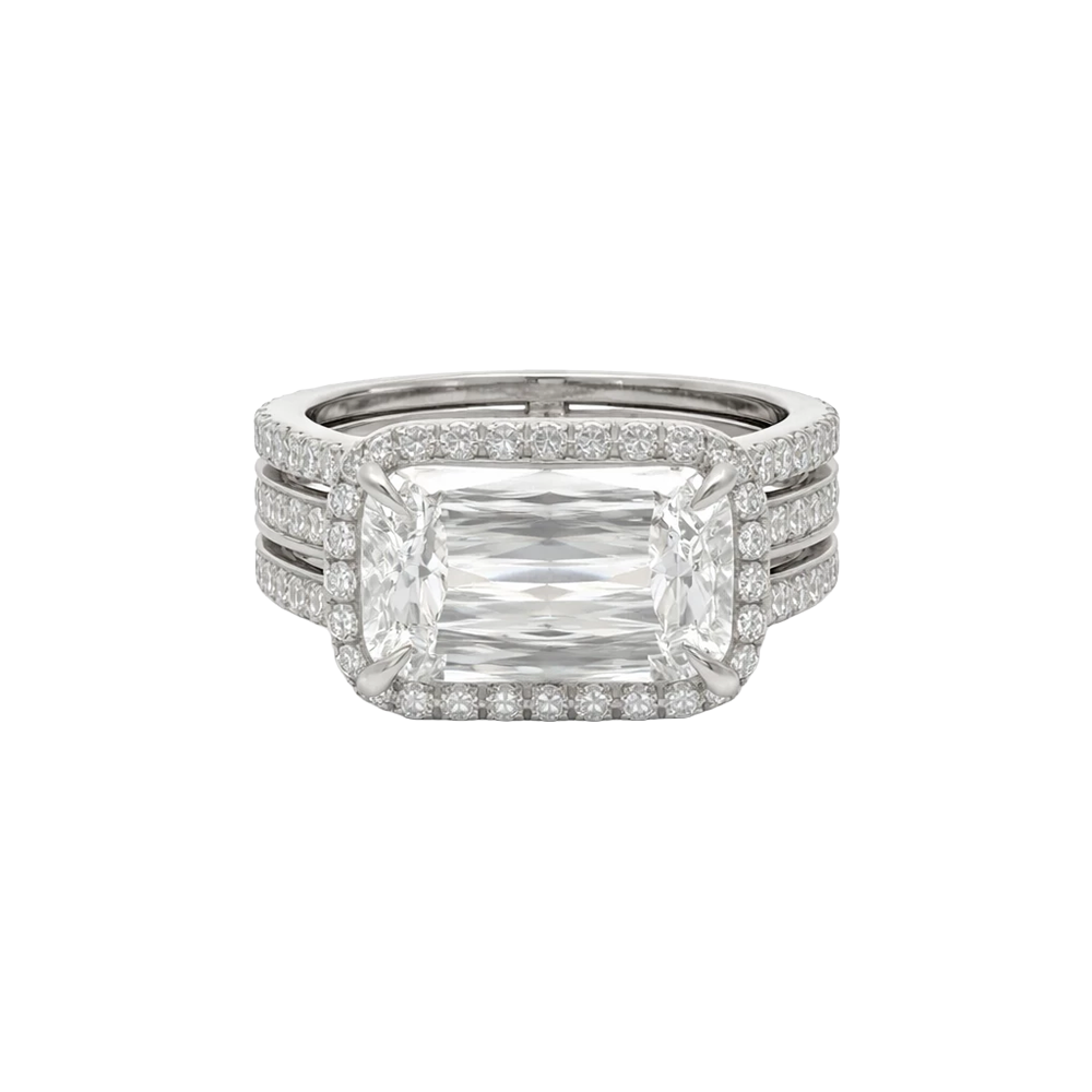 Platinum 5.07 Ct F VS1 Ashoka Cut LGD Triple Band 1.27 Ct Natural Diamond Ring