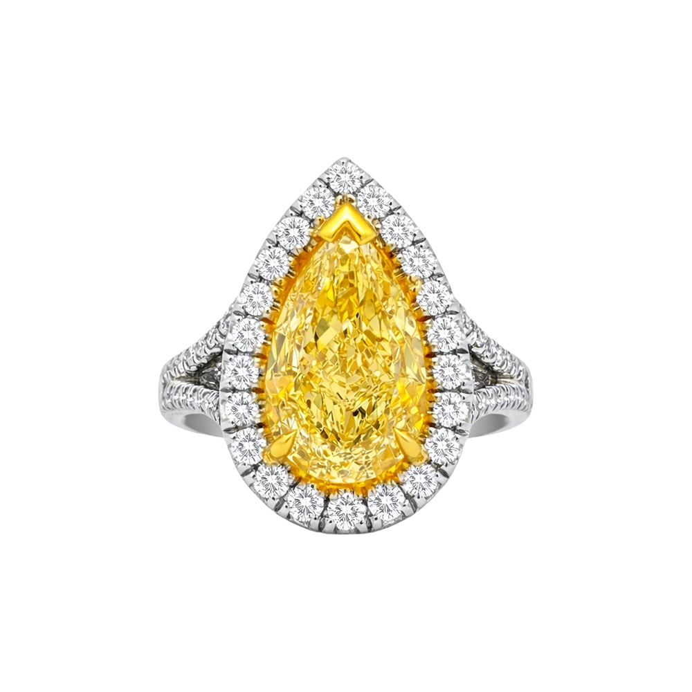 Platinum 5.63Ct Pear LGD Yellow 1Ct Natural Side Diamond Ring IGI: LG712575553