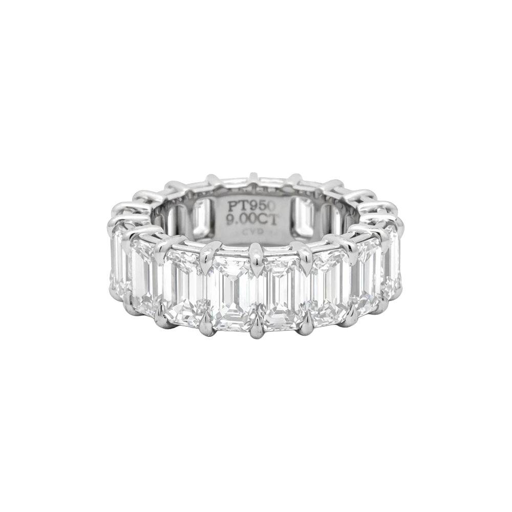 Platinum 9.00cttw E VVS 18 Lab Grown diamond Emerald Cut Eternity Band