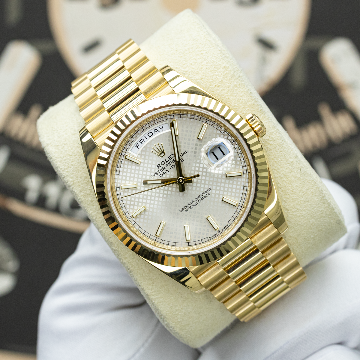 Rolex Day-Date 228238 40mm Silver Motif Dial Pre-Owned