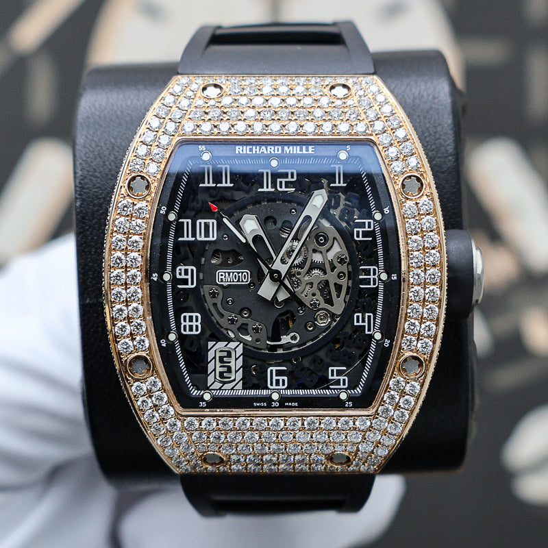 Richard Mille RM010 48mm Rose Gold Custom Diamond-Set Case Openworked Dial Pre-Owned