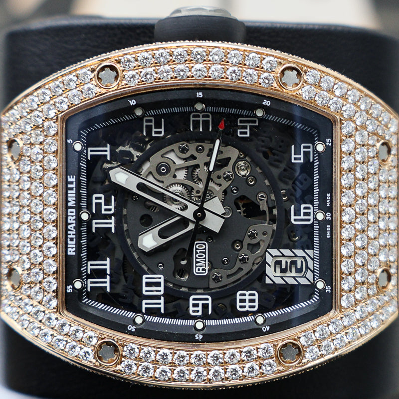 Richard Mille RM010 48mm Rose Gold Custom Diamond-Set Case Openworked Dial Pre-Owned