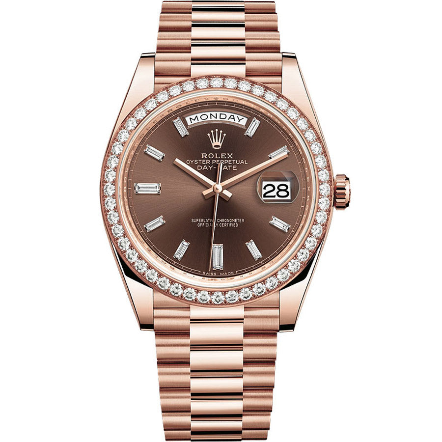 Rolex Day-Date 40 Presidential 228345 Diamond Bezel Baguette Chocolate Dial