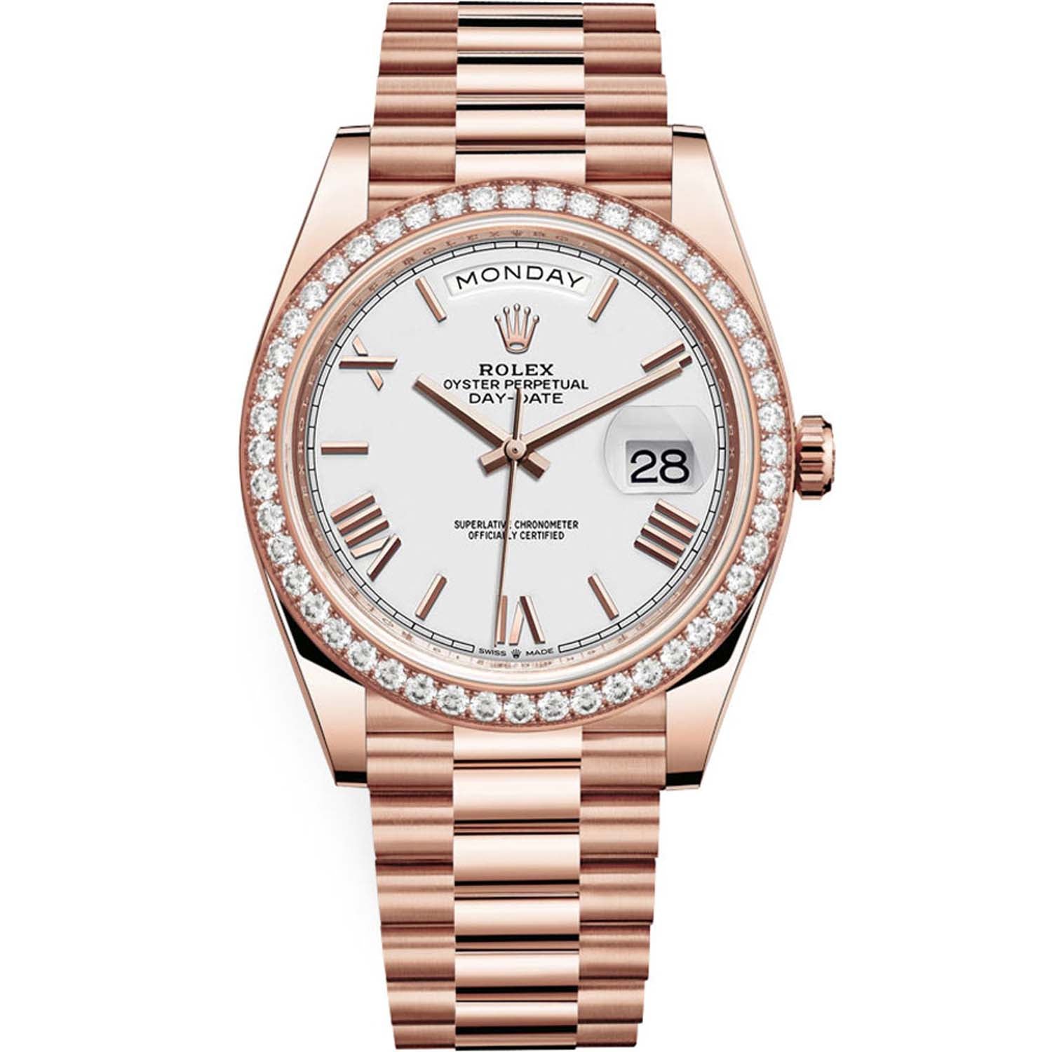 Rolex Day-Date 40 Presidential 228345RBR Diamond Bezel White Dial