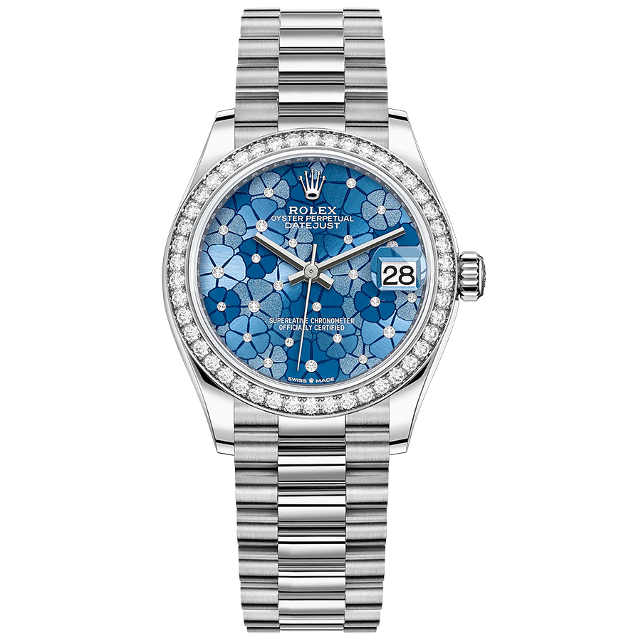 Rolex Datejust Azzurro Blue Floral Motif Dial Diamond Bezel 31mm 278289RBR