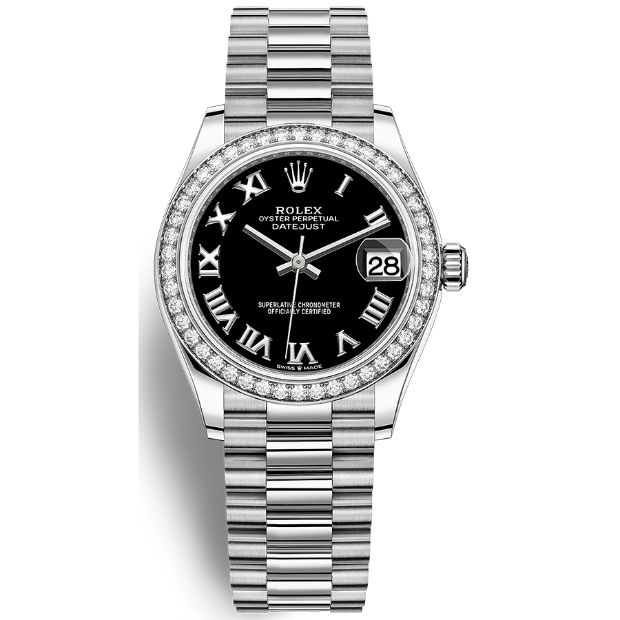 Rolex Datejust Black Roman Numeral Dial Diamond Bezel 31mm 278289RBR