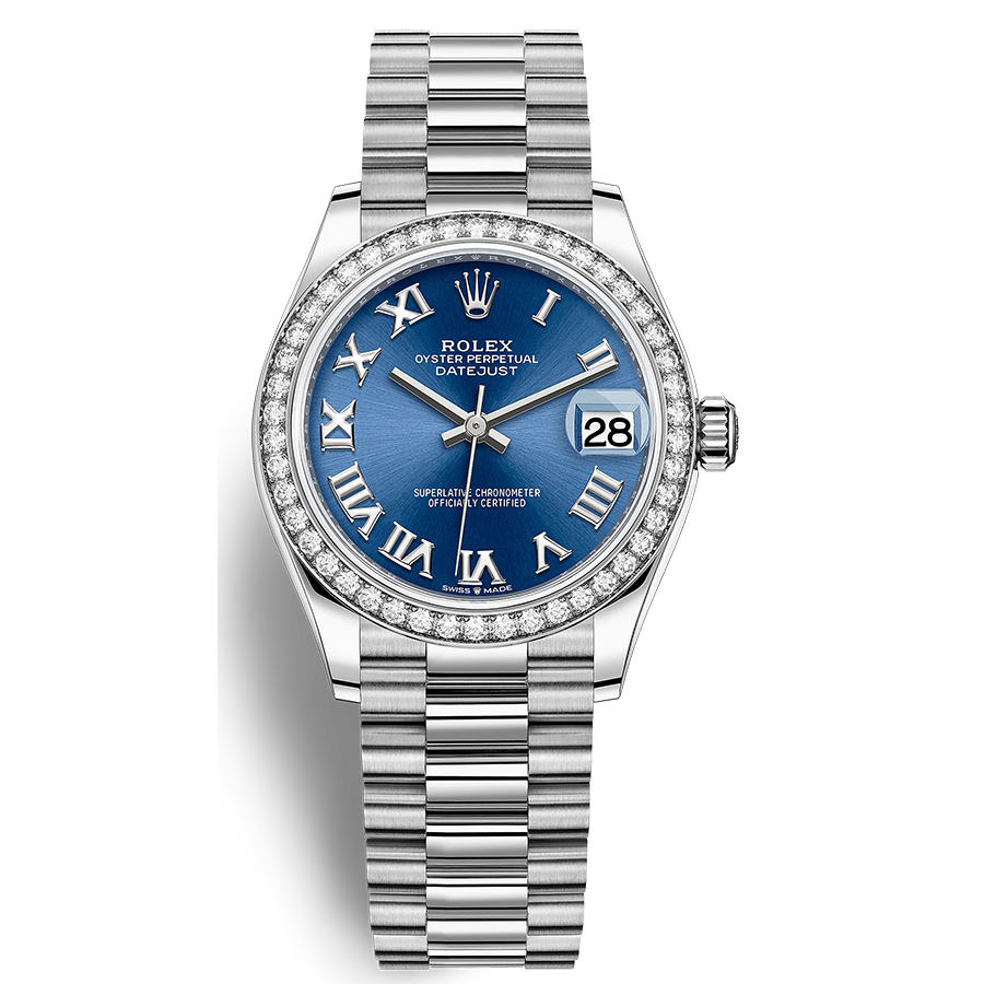 Rolex Datejust Blue Roman Numeral Dial Diamond Bezel 31mm 278289RBR