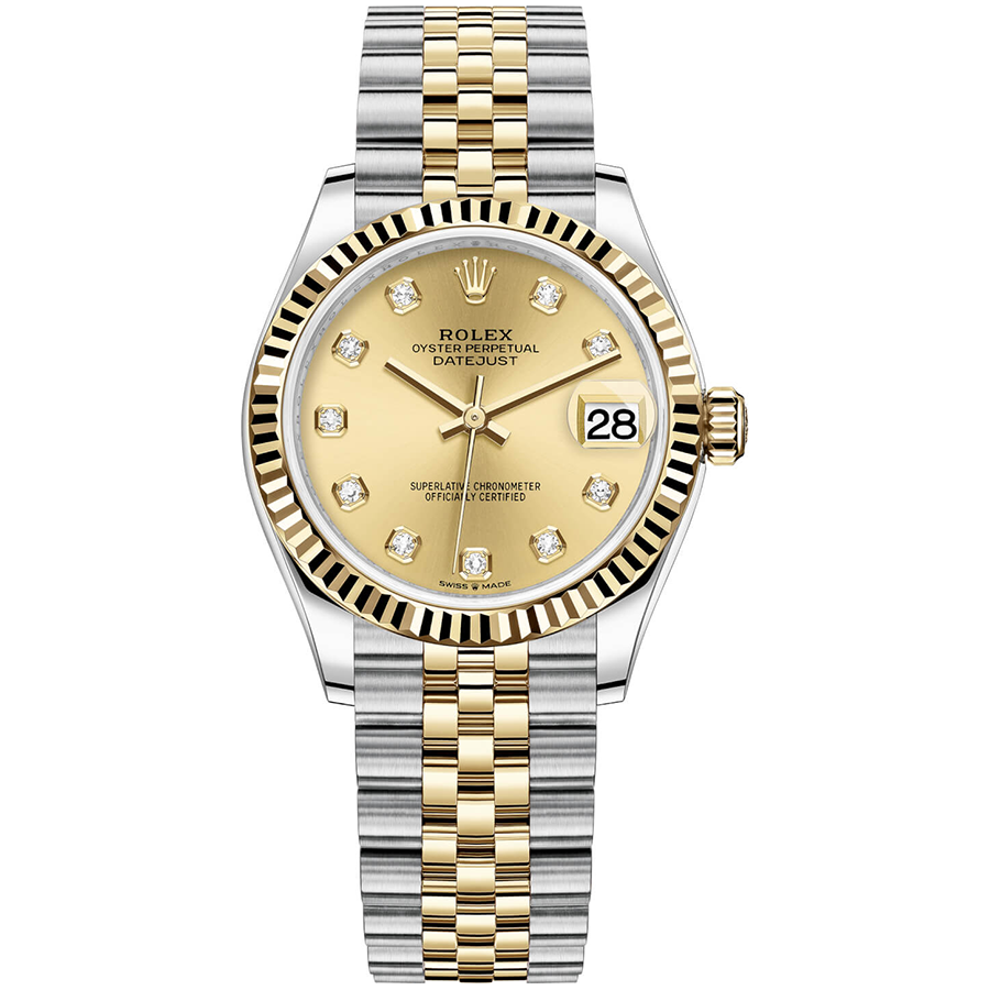 Rolex Datejust Champagne Diamond Dial Fluted Bezel 31mm 278273