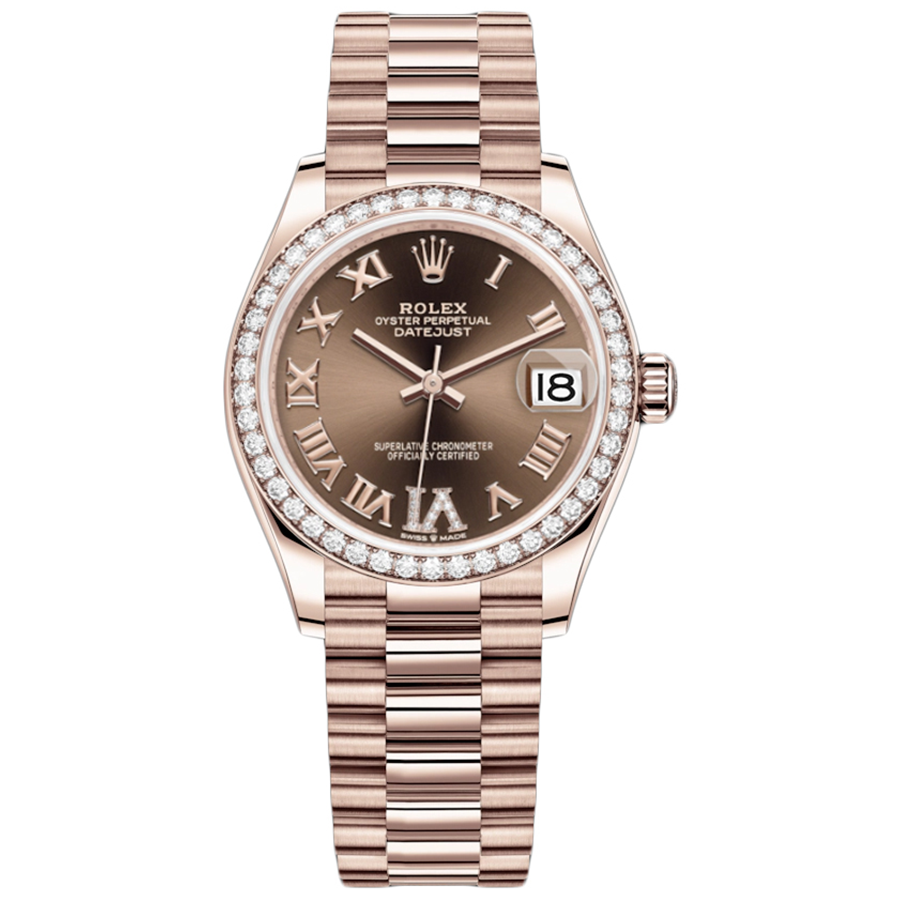 Rolex Datejust Chocolate Diamond Roman Numeral Dial Diamond Bezel 31mm 278285RBR