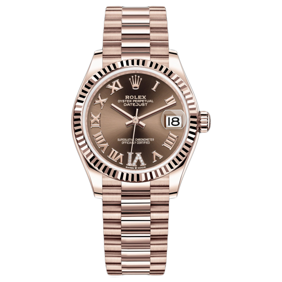 Rolex Datejust Chocolate Diamond Roman Numeral Dial Fluted Bezel 31mm 278275