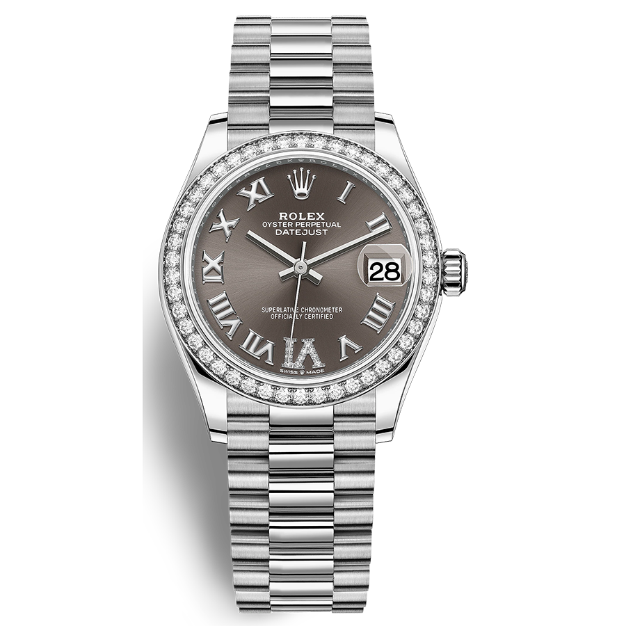 Rolex Datejust Dark Grey Diamond Roman Numeral Dial Diamond Bezel 31mm 278289RBR