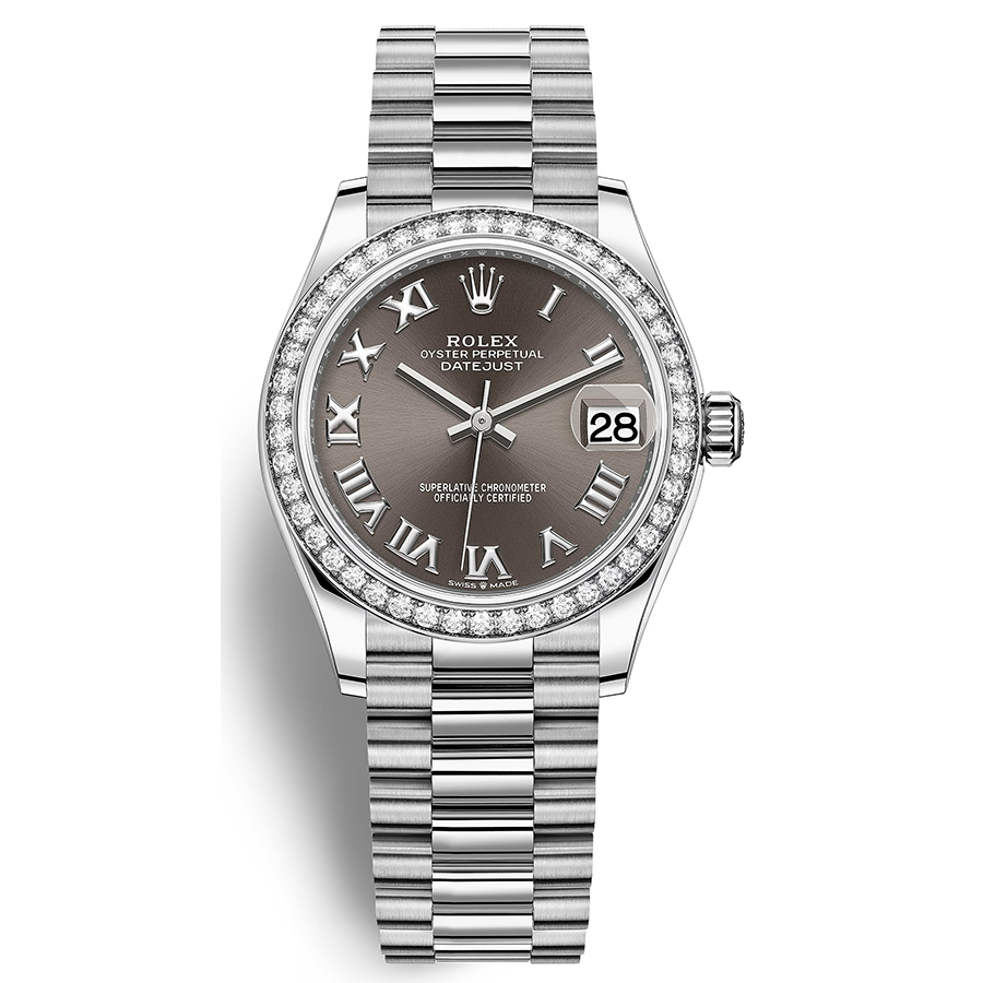 Rolex Datejust Dark Grey Roman Numeral Dial Diamond Bezel 31mm 278289RBR